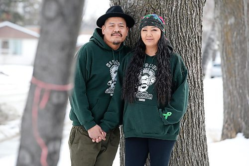JOHN WOODS / WINNIPEG FREE PRESS
Karmen Omeasoo, aka rapper Hellnback, and his wife Lisa Muswagon are photographed outside their house in Winnipeg Tuesday, March 2, 2021. Omeasoo was diagnosed with stage five kidney disease in 2019. Omeason and Muswagon talk about what the health journey has been like, how the pandemic has impacted treatment and how the diagnosis has affected their respective music careers. He's learning how to manage his diabetes with a healthier lifestyle and she's had to put off a new career to care for her husband and their kids.

Reporter: Wasney
