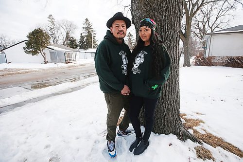 JOHN WOODS / WINNIPEG FREE PRESS
Karmen Omeasoo, aka rapper Hellnback, and his wife Lisa Muswagon are photographed outside their house in Winnipeg Tuesday, March 2, 2021. Omeasoo was diagnosed with stage five kidney disease in 2019. Omeason and Muswagon talk about what the health journey has been like, how the pandemic has impacted treatment and how the diagnosis has affected their respective music careers. He's learning how to manage his diabetes with a healthier lifestyle and she's had to put off a new career to care for her husband and their kids.

Reporter: Wasney