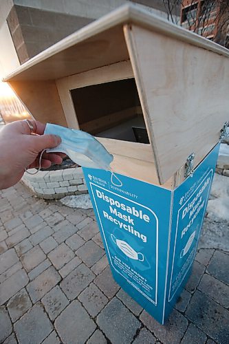 JOHN WOODS / WINNIPEG FREE PRESS
Mask Recycling bins have been placed around the Red River College campus in Winnipeg Tuesday, March 2, 2021. 

Reporter: Abas