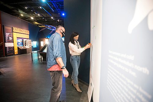 MIKAELA MACKENZIE / WINNIPEG FREE PRESS

Paul Martin, operations technician, and Anastasiia Mavrina, exhibition designer, plan the location of new Indigenous language signs throughout the exhibits at the Manitoba Museum in Winnipeg on Wednesday, March 3, 2021. The museum is re-opening to the public on March 4. Standup.

Winnipeg Free Press 2021