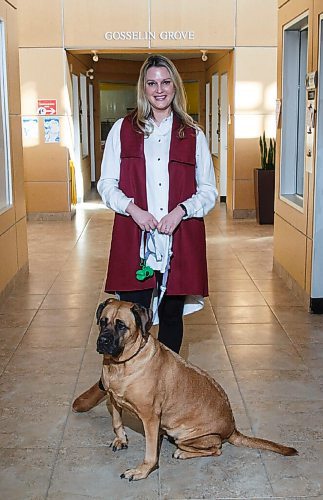 MIKE DEAL / WINNIPEG FREE PRESS
Jessica Miller, CEO of Winnipeg Humane Society with her dog, Abigail, in the halls of 45 Hurst Way.
See Doug Speirs story
210304 - Thursday, March 04, 2021.