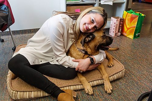MIKE DEAL / WINNIPEG FREE PRESS
Jessica Miller, CEO of Winnipeg Humane Society with her dog, Abigail, in her office at 45 Hurst Way.
See Doug Speirs story
210304 - Thursday, March 04, 2021.