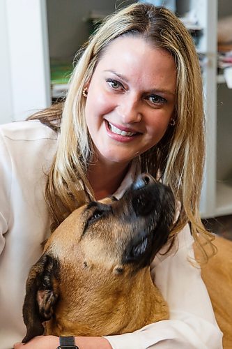 MIKE DEAL / WINNIPEG FREE PRESS
Jessica Miller, CEO of Winnipeg Humane Society with her dog, Abigail, in her office at 45 Hurst Way.
See Doug Speirs story
210304 - Thursday, March 04, 2021.