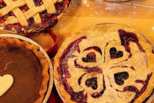 MIKE SUDOMA / WINNIPEG FREE PRESS
The Saskatoon and Rhubarb pies from Tall Grass Prairie have cut out hearts in them because Saskatoon berries are the heart of the prairies says Tabitha Langel, an owner at Tal Grass Prairie Bakery.
March 10, 2021