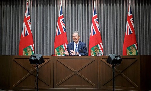 MIKE DEAL / WINNIPEG FREE PRESS
Premier Brian Pallister during a media conference at the Manitoba Legislative building Thursday. 
210311 - Thursday, March 11, 2021.