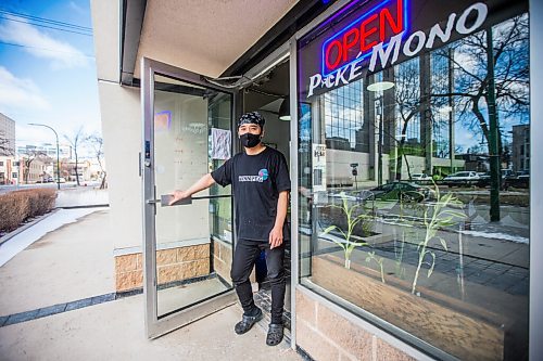 MIKAELA MACKENZIE / WINNIPEG FREE PRESS

Zhehong Wen, owner of Poke Mono, poses for a portrait at his restaurant (which opened on the eve of the pandemic shutdown) in Winnipeg on Thursday, March 11, 2021. For Ben Waldman story.

Winnipeg Free Press 2021