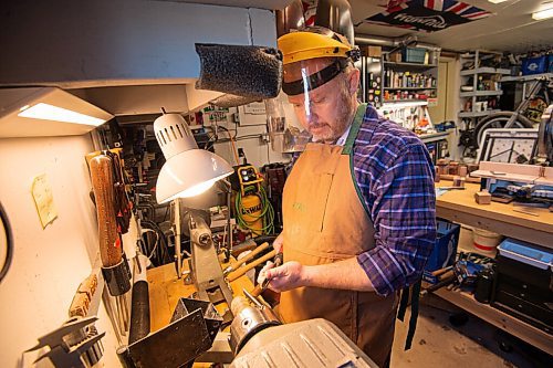 MIKE SUDOMA / WINNIPEG FREE PRESS
Erebus and Terror Shaving Co owner, John Kydd, crafts a wooden shaving brush on his lathe inside his home workshop Sunday morning
March 14, 2021