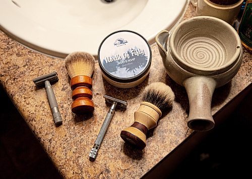 MIKE SUDOMA / WINNIPEG FREE PRESS
A collection of slocally made shaving products sold by Stone Field Shaving Co owner, Jonathan Steinfeld Friday morning
March 12, 2021