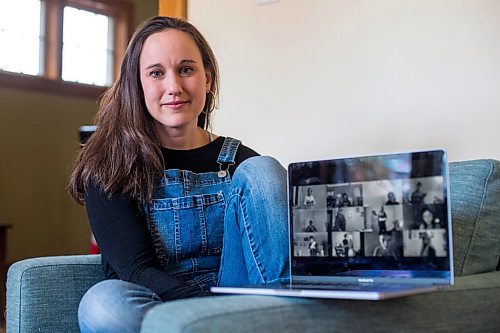 MIKAELA MACKENZIE / WINNIPEG FREE PRESS

Erin McGrath, drama teacher and director of upcoming production of The Laramie Project at MTYP, poses for a portrait in her home (with the cast on screen) in Winnipeg on Monday, March 15, 2021. For --- story.

Winnipeg Free Press 2021