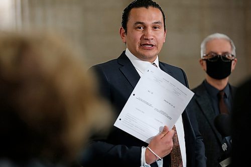 JOHN WOODS / WINNIPEG FREE PRESS
Wab Kinew, leader of the Manitoba NDP, speaks at a press conference about government bills, including education and property bills, at the Manitoba Legislature in Winnipeg Monday, March 15, 2021.

Reporter: ?
