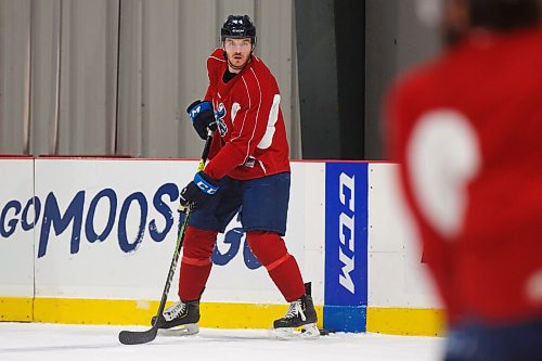 MIKE DEAL / WINNIPEG FREE PRESS
Manitoba Moose Dylan Samberg (44) during practice at MTS IcePlex Tuesday afternoon.
210316 - Tuesday, March 16, 2021.