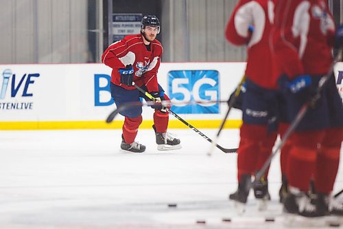 MIKE DEAL / WINNIPEG FREE PRESS
Manitoba Moose Dylan Samberg (44) during practice at MTS IcePlex Tuesday afternoon.
210316 - Tuesday, March 16, 2021.