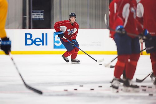 MIKE DEAL / WINNIPEG FREE PRESS
Manitoba Moose Ville Heinola (34) during practice at MTS IcePlex Tuesday afternoon.
210316 - Tuesday, March 16, 2021.