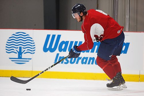 MIKE DEAL / WINNIPEG FREE PRESS
Manitoba Moose Dylan Samberg (44) during practice at MTS IcePlex Tuesday afternoon.
210316 - Tuesday, March 16, 2021.