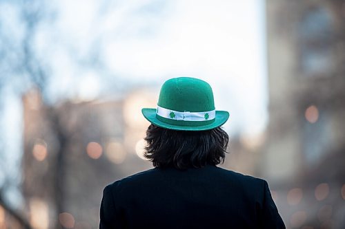 MIKE SUDOMA / WINNIPEG FREE PRESS 
A man (name with held) wearing a St Patricks day hat, complete with shamrocks hangs out at the cube Wednesday evening after celebrating St Patricks day with his father at the Kings Head Pub.
March 17, 2021