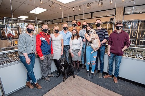 MIKE SUDOMA / WINNIPEG FREE PRESS 
The people and pups that make up the Golden Hand Jewellery team inside their Main St store Friday morning
March 19, 2021