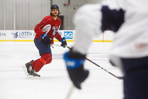 MIKE DEAL / WINNIPEG FREE PRESS
Manitoba Moose defenceman Johnathan Kovacevic (4) during practice at BellMTS IcePlex Monday morning.
210322 - Monday, March 22, 2021.