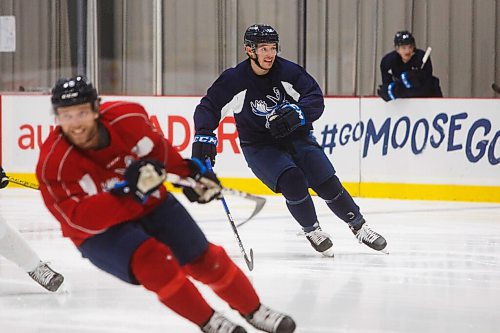 MIKE DEAL / WINNIPEG FREE PRESS
Manitoba Moose forward Marko Dano (10) during practice at BellMTS IcePlex Monday morning.
210322 - Monday, March 22, 2021.