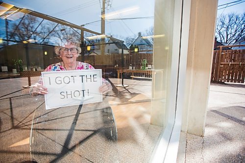 MIKAELA MACKENZIE / WINNIPEG FREE PRESS

Margaret Ward, a senior at the Convalescent Home of Winnipeg who has received the vaccination, poses for a portrait at the care home in Winnipeg on Monday, March 22, 2021. For Kevin Rollason story.

Winnipeg Free Press 2021