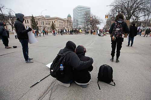 JOHN WOODS / WINNIPEG FREE PRESS
About 200 people gathered at the Manitoba Legislature in Winnipeg to protest the provincial governments Bill 57, which would criminalize protest in and around critical infrastructure, Tuesday, March 23, 2021. 

Reporter: ?
