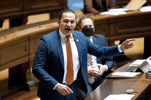 JOHN WOODS / WINNIPEG FREE PRESS
Manitoba NDP leader Wab Kinew speaks during question period at the Manitoba Legislature in Winnipeg Wednesday, March 24, 2021. 

Reporter: ?