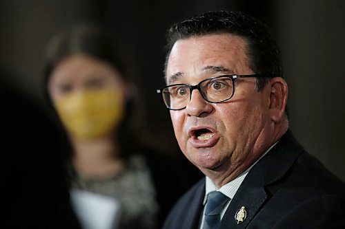 JOHN WOODS / WINNIPEG FREE PRESS
Manitoba Minister of Crown Services Jeff Wharton speaks to media after question period at the Manitoba Legislature in Winnipeg Wednesday, March 24, 2021. 

Reporter: ?