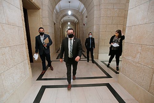 JOHN WOODS / WINNIPEG FREE PRESS
Manitoba Minister of Crown Services Jeff Wharton leaves question period at the Manitoba Legislature in Winnipeg Wednesday, March 24, 2021. 

Reporter: ?
