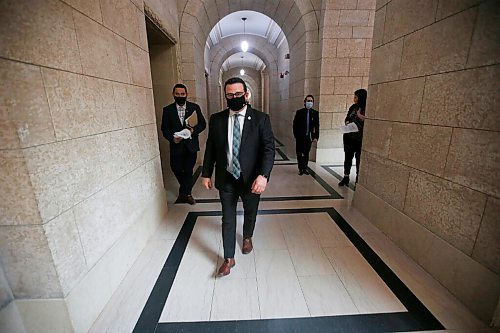 JOHN WOODS / WINNIPEG FREE PRESS
Manitoba Minister of Crown Services Jeff Wharton leaves question period at the Manitoba Legislature in Winnipeg Wednesday, March 24, 2021. 

Reporter: ?
