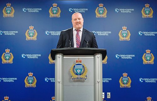 MIKE DEAL / WINNIPEG FREE PRESS
Sergeant Wade McDonald of the Winnipeg Police Service Homicide Unit announces Thursday morning that they have made an arrest in the disappearance of Eduardo Balaquit on June 4, 2018.
Kyle Alexander James Pietz, a 35-year-old male, was arrested in Saskatoon, Saskatchewan, for manslaughter and has been transported to the remand centre in Winnipeg.
210325 - Thursday, March 25, 2021.