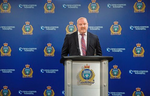 MIKE DEAL / WINNIPEG FREE PRESS
Sergeant Wade McDonald of the Winnipeg Police Service Homicide Unit announces Thursday morning that they have made an arrest in the disappearance of Eduardo Balaquit on June 4, 2018.
Kyle Alexander James Pietz, a 35-year-old male, was arrested in Saskatoon, Saskatchewan, for manslaughter and has been transported to the remand centre in Winnipeg.
210325 - Thursday, March 25, 2021.