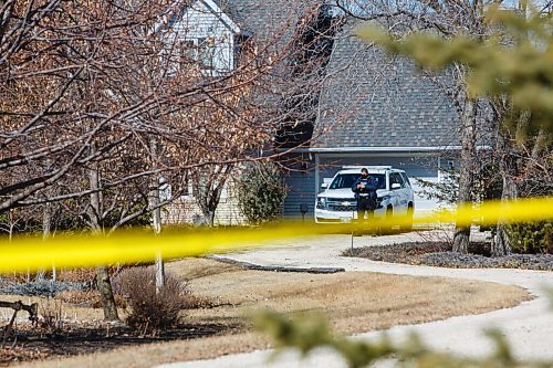 MIKE DEAL / WINNIPEG FREE PRESS
Cpl Julie Courchaine, Manitoba RCMP Media Relations talks to the media about a double homicide at a residence on River Road in the RM of Tache Thursday afternoon. 
See Malak Abas story
210325 - Thursday, March 25, 2021.