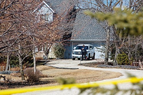 MIKE DEAL / WINNIPEG FREE PRESS
Cpl Julie Courchaine, Manitoba RCMP Media Relations talks to the media about a double homicide at a residence on River Road in the RM of Tache Thursday afternoon. 
See Malak Abas story
210325 - Thursday, March 25, 2021.