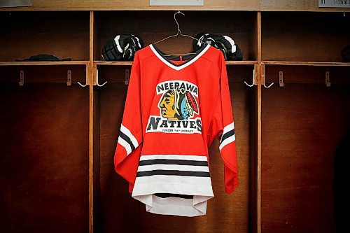JOHN WOODS / WINNIPEG FREE PRESS
An old jersey hangs in the Neepawa Natives players dressing room at the Yellowhead Centre arena in Neepawa Thursday, March 25, 2021. The Natives are planning a name change.

Reporter: Sawatzky