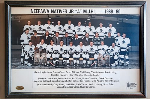 JOHN WOODS / WINNIPEG FREE PRESS
Neepawa Natives 1989-90 junior team photo in the home of Myles Cathcart Thursday, March 25, 2021. This was the first year of the M.J.H.L. team. Cathcart was a driving force behind Neepawa Natives organization for years. The Natives organization are planning a name change.

Reporter: Sawatzky