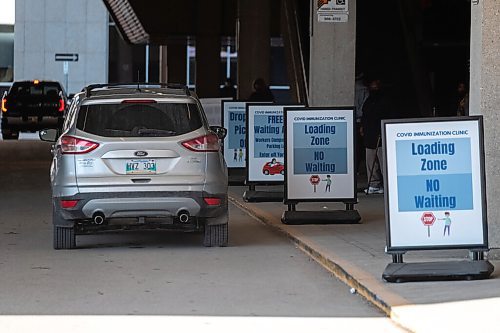 Daniel Crump / Winnipeg Free Press. Lines at the RBC Convention Centre vaccination site appeared significantly shorter Saturday morning than they were on Friday. March 27, 2021.