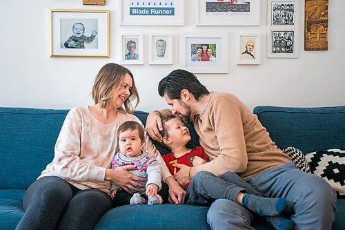 MIKAELA MACKENZIE / WINNIPEG FREE PRESS

Elizabeth Holl (left), Indira Beilfuss (nine months), Zeke Beilfuss (five), and Rodrigo Beilfuss pose for a portrait in their home in Winnipeg on Tuesday, March 30, 2021.  For Sarah story.

Winnipeg Free Press 2021