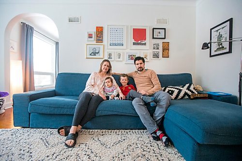 MIKAELA MACKENZIE / WINNIPEG FREE PRESS

Elizabeth Holl (left), Indira Beilfuss (nine months), Zeke Beilfuss (five), and Rodrigo Beilfuss pose for a portrait in their home in Winnipeg on Tuesday, March 30, 2021.  For Sarah story.

Winnipeg Free Press 2021