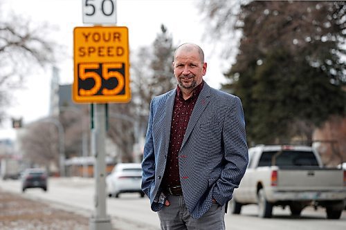 JOHN WOODS / WINNIPEG FREE PRESS
Winnipeg city councillor for Transcona, Shawn Nason, is photographed at a traffic speed reader board on Provencher in Winnipeg Tuesday, March 30, 2021. Nason is calling on the city to study the idea of adding speed reader boards on the top ten mobile photo radar routes.

Reporter: Pursaga