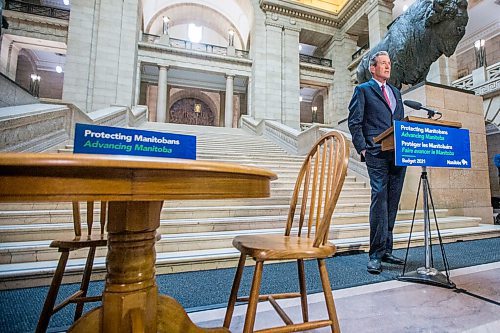 MIKAELA MACKENZIE / WINNIPEG FREE PRESS

Premier Brian Pallister announces new tax reductions at the Manitoba Legislative Building in Winnipeg on Thursday, April 1, 2021. For Larry Kusch story.

Winnipeg Free Press 2021