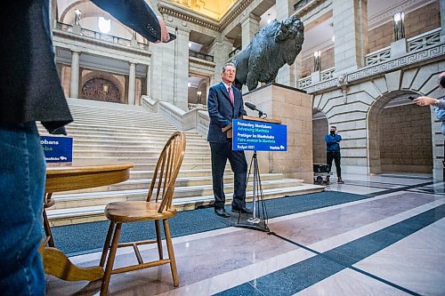 MIKAELA MACKENZIE / WINNIPEG FREE PRESS

Premier Brian Pallister announces new tax reductions at the Manitoba Legislative Building in Winnipeg on Thursday, April 1, 2021. For Larry Kusch story.

Winnipeg Free Press 2021