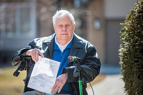 MIKAELA MACKENZIE / WINNIPEG FREE PRESS

Tom Denton, 86, poses for a portrait in his front driveway with the bill in Winnipeg on Thursday, April 1, 2021. Denton was vaccinated in mid-March, had a check-up from a paramedic during the waiting period after receiving the shot, and this week received a $228 bill from the Winnipeg Fire Paramedic Service for the treatment. For Katie May story.

Winnipeg Free Press 2021