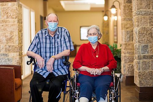 MIKAELA MACKENZIE / WINNIPEG FREE PRESS

Frank and Joyce Tervoort pose for a portrait at Riverwood Square in Winnipeg on Thursday, April 1, 2021. They both live in assisted living and praise staff for keeping them and others covid safe while having to do all sorts of extra things for them. For Kevin Rollason story.

Winnipeg Free Press 2021