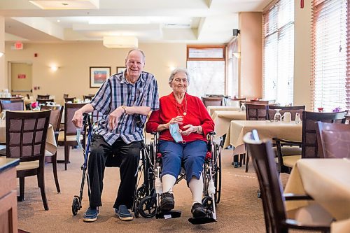 MIKAELA MACKENZIE / WINNIPEG FREE PRESS

Frank and Joyce Tervoort pose for a portrait at Riverwood Square in Winnipeg on Thursday, April 1, 2021. They both live in assisted living and praise staff for keeping them and others covid safe while having to do all sorts of extra things for them. For Kevin Rollason story.

Winnipeg Free Press 2021