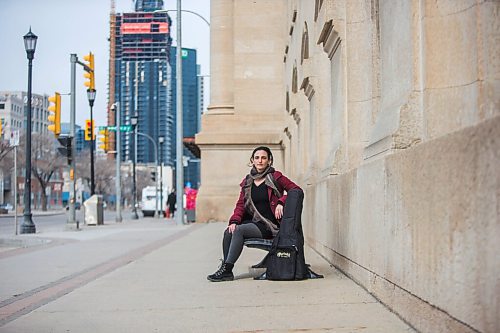 MIKAELA MACKENZIE / WINNIPEG FREE PRESS

Orit Shimoni, travelling musician who has lived in Winnipeg during the pandemic, poses for a portrait outside of Union Station in Winnipeg on Friday, April 2, 2021. For Al Small story.

Winnipeg Free Press 2021