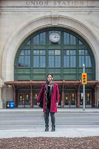 MIKAELA MACKENZIE / WINNIPEG FREE PRESS

Orit Shimoni, travelling musician who has lived in Winnipeg during the pandemic, poses for a portrait outside of Union Station in Winnipeg on Friday, April 2, 2021. For Al Small story.

Winnipeg Free Press 2021