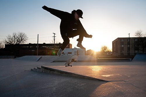 Daniel Crump / Winnipeg Free Press. Jackson Witt does a trick at the Sargent Park skatepark in Winnipegs West End. April 2, 2021.