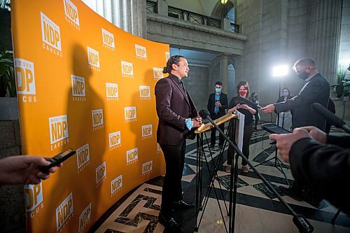 MIKAELA MACKENZIE / WINNIPEG FREE PRESS

Wab Kinew, leader of the opposition, responds to the 2021 budget at the Manitoba Legislative Building in Winnipeg on Wednesday, April 7, 2021. For --- story.

Winnipeg Free Press 2021