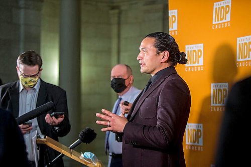 MIKAELA MACKENZIE / WINNIPEG FREE PRESS

Wab Kinew, leader of the opposition, responds to the 2021 budget at the Manitoba Legislative Building in Winnipeg on Wednesday, April 7, 2021. For --- story.

Winnipeg Free Press 2021