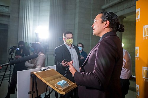 MIKAELA MACKENZIE / WINNIPEG FREE PRESS

Wab Kinew, leader of the opposition, responds to the 2021 budget at the Manitoba Legislative Building in Winnipeg on Wednesday, April 7, 2021. For --- story.

Winnipeg Free Press 2021