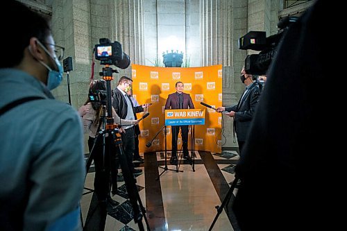 MIKAELA MACKENZIE / WINNIPEG FREE PRESS

Wab Kinew, leader of the opposition, responds to the 2021 budget at the Manitoba Legislative Building in Winnipeg on Wednesday, April 7, 2021. For --- story.

Winnipeg Free Press 2021